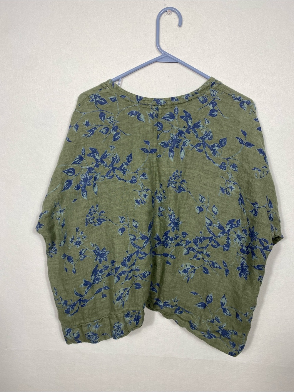 Liabella 100% Linen Made in Italy Sage Green & blue Floral Button-Neck Tunic Top - Picture 7 of 10
